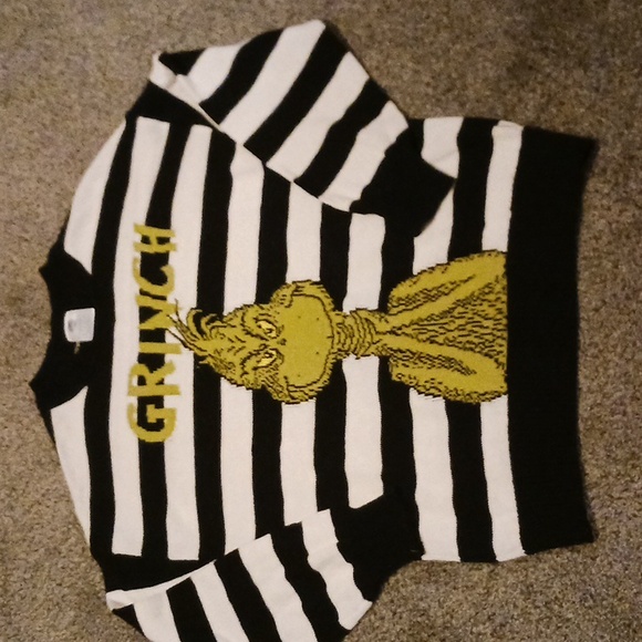 ****The Grinch Black & White Striped Christmas Sweater Green Grinch Face Size XS - Picture 1 of 5
